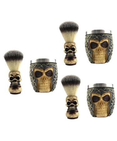 Beavorty 3 sets of traumatic bart brush handmade razor brush man skull skull bearing brush shaving shell for beard facial cleaning brush tool Miss Halloween shaving soap metal
