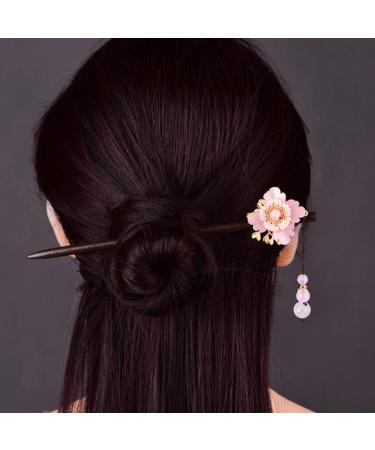 minkissy Imitation Flower Glass Hairpin Chinese Hair Chopsticks Vintage Hair Stick Asian Hair Sticks Hair Accessories Vintage Hair Clips Woman Wooden Pink Tang Suit Decorations - Buy Online on GoSupps.com