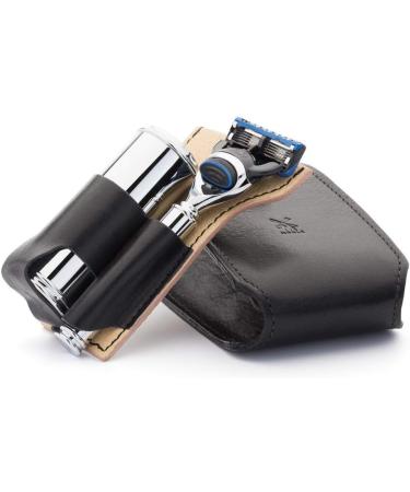 M hle Travel Set - Silvertip Fibre Brush & Gillette-Compatible Razor in Black Leather Case | Premium Shaving Accessories for International Shipping - Buy Online on GoSupps.com