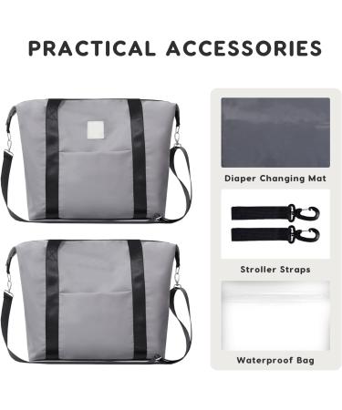 SONARIN Large Capacity Waterproof Baby Changing Bag - Stylish Satchel with Stroller Straps, Changing Mat & Travel Convenience in Grey - Buy Online on GoSupps.com