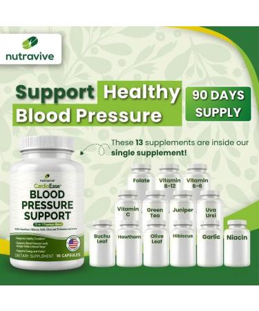 Nutravive 13-in-1 Heart Health Supplement Supports Healthy Circulation & Blood Pressure Levels with Hawthorn Garlic Olive Leaf Hibiscus B12 & More | Made in USA | 90 Capsules - Buy Online on GoSupps.com