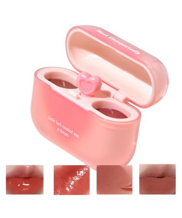 Moisturizing Lip Gloss, Shiny Lip Gloss,Double Matte Lip Clay | Earphone Case, Glossy Lip Tint, Lip Balm with Heart-Shaped Applicator, Long Lasting for S