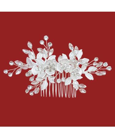 PTORIZNY Wedding Rhinestone Hair Comb Crystal Bride Hair Combs Flower Side Hair Combs Leaf Headpiece Bridal Hair Accessories for Women and Girls (Silver) - Buy Online on GoSupps.com