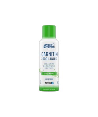 Applied Nutrition L Carnitine 3000 Liquid - L-Carnitine with Green Tea & Vitamin C Boosts Energy & Weight Management Vegan (480ml - 32 Servings) (Sour Apple)
