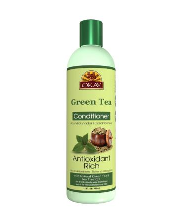 OKAY | Green Tea Nourishing Antioxidant Rich Conditioner | For All Hair Types & Textures | Revitalize - Rejuvenate - Restore | With Tea Tree Oil | Free of Paraben Silicone Sulfate | 12 oz pale green