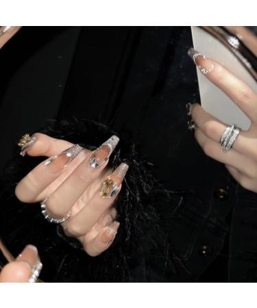 Nail enhancement European and American long ladder French cat eye gradient detachable wearable nails Press on Nail(Gold Super long ladder Xs) - Buy Online on GoSupps.com