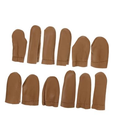 FRCOLOR 12pcs Leather Finger Cots Finger Protective Guards Finger Protectors for Sewing Finger Sleeves Knitting Finger Thimble Embroidery Finger Cots Sewing Finger Cots Finger Cots for DIY Brown 7X2cm