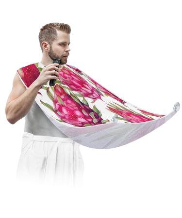 Dragon Fruit Beard Bib Apron Beard Hair Catcher for Men Shaving Fathers Day Anniversary Christmas Gifts for Dad Husband Beard Bib with 2 Suction Cups