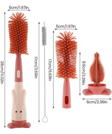 3 in 1 Baby Bottle Brush Set with Lone Handle, Silicone Cleaning Brush with Stand - Portable Teat, Straw, Nipples Cleaner for Bottles, Cups, Thermoses (Red) - Buy Online on GoSupps.com
