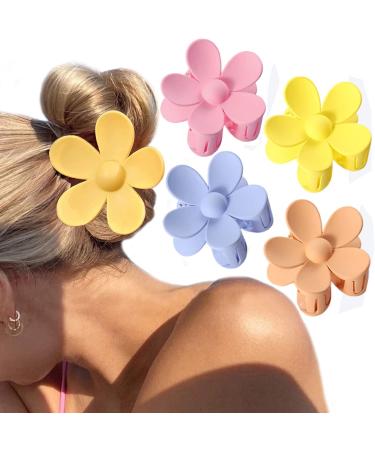 Flower Cute Hair Claw Clips  4Pcs Large Hair Jaw Clips Nonslip Strong Hold Hair 3 Inch Matte Big Flowers Claw Clips Barrettes Jaw Clamps for Women and Girls Thick Hair and Thin Hair (Style B) StyleB