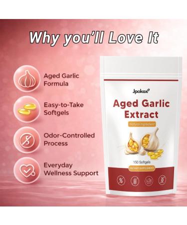 Jpokox Aged Garlic Extract | Aged Garlic | Aged Garlic Extract Softgels 7500mg | Equivalent per Serving Odorless Garlic Supplement | 300 Softgels - Buy Online on GoSupps.com