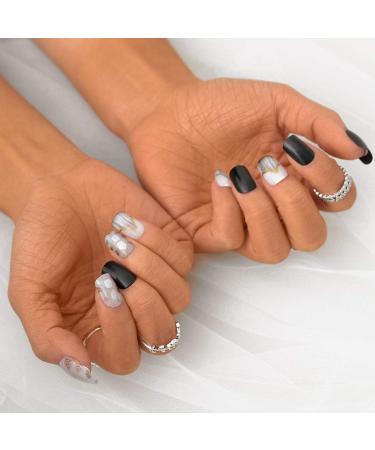 Sethexy Square Black False Nails - 24 Medium Acrylic Nail Tips for Women & Girls | Banish White Fingernails - Buy Online on GoSupps.com