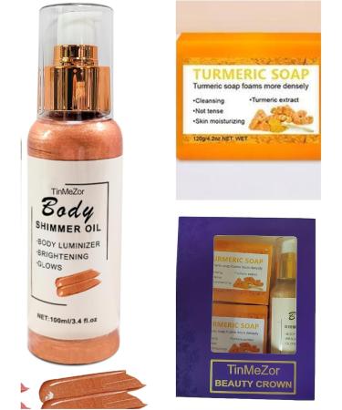 Golden Glow Body Shimmer Oil & Turmeric Soap Gift Set | 100ml Shimmer Oil + 2 x 100g Soaps | Perfect Body Glitter & Lotion Combo for All Skin Types - Buy Online on GoSupps.com