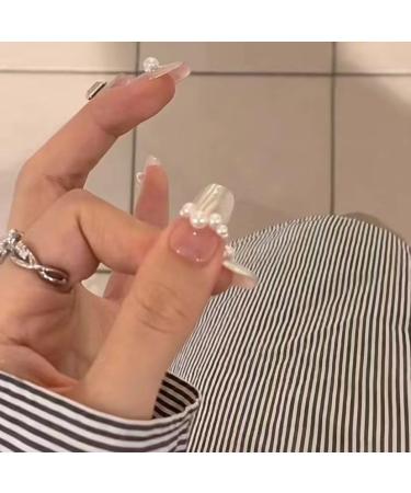 Temperament Manicure Pink Pearl French Manicure handmade short T-wearing nail patch wearable whitening and detachable(M) - Buy Online on GoSupps.com