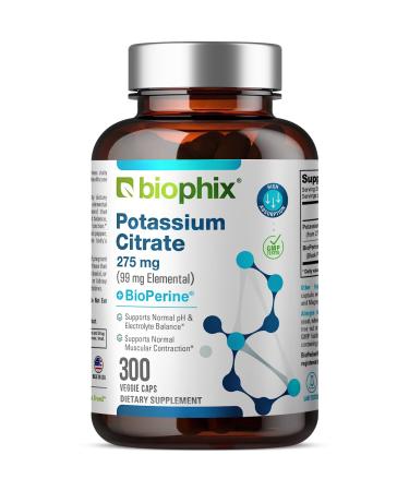 biophix Potassium Citrate 275 mg with BioPerine 300 Veggie Capsules - Supports Electrolyte Balance Nerve. Muscle Function and Heart Health