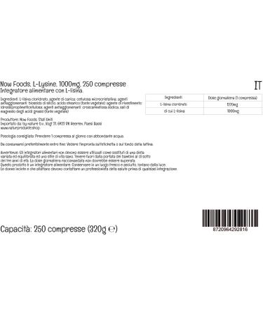 Now Foods Double Strength L-Lysine 1000mg - 250 Vegan Tablets | High Dose Amino Acid | Lab-Tested | Vegetarian, Gluten Free, SOYA Free, GMO Free - Buy Online on GoSupps.com