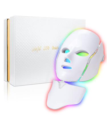 UGWUIA Led Face Mask Light Therapy 7 Color Led Light Therapy Facial Mask Blue Red Light Therapy for Face Acne Reduction Skin Care Mask White