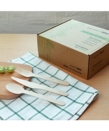 eezee2BUY Disposable Wooden Cutlery Set (300 PCS) - Natural Eco Friendly Party Pack of Birchwood Knives Forks & Spoons - Lightweight Durable & Safe Tableware (Forks + Spoon + knives) - Buy Online on GoSupps.com