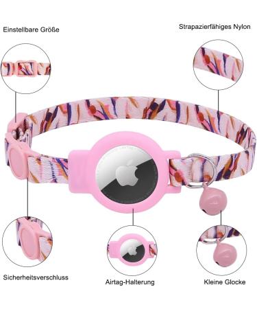 Mouyou Airtag Cat Neck Band - Adjustable Soft Nylon Collar with Bell & Silicone Holder - Pink Pattern C4 (22-34cm) - Buy Online on GoSupps.com