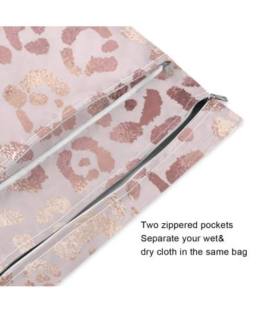 Pastel Pink Leopard Print Wet Dry Bags Set - Waterproof Reusable Diaper Bag for Travel & Beach - 2pcs - Buy Online on GoSupps.com