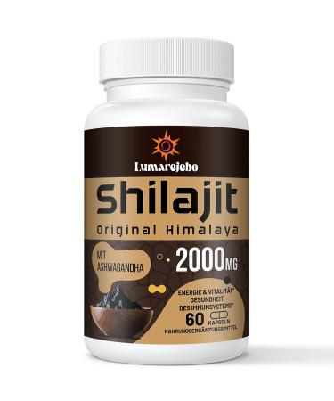 Lumarejebo Shilajit Capsules 2000MG per Serving Pure Shilajit Capsules with Ashwagandha Root Extract Natural Source of 60% Fulvic Acid & Trace Minerals Boost Energy (60 Count (Pack of 1))