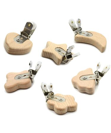 6-Piece Wooden Pacifier Clip Set | Safe Baby Nipple Holders & Nuckel Clips for Children - International Shipping - Buy Online on GoSupps.com