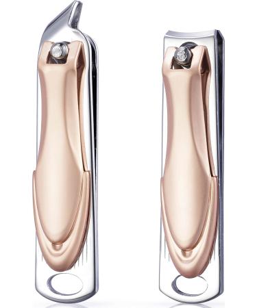 Nail Clippers Women Rose Gold Sharp Fingernail Clippers Toenail Clippers Nail Cutter Stainless Steel Sturdy Nail Trimmer - 2 Pcs (Style 2)