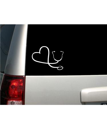 6" White Vinyl"Stethoscope Heart" Decal - Nurse - Doctor - RN - LPN - Made in The USA