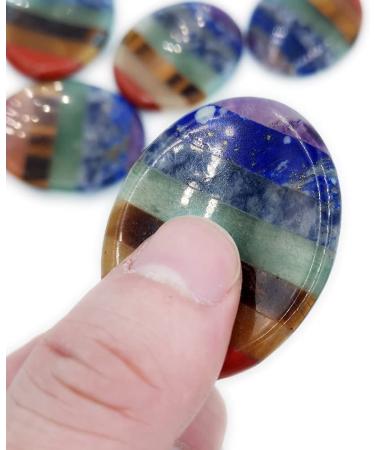 SHARKOOO 7 Chakra Healing Stones Thumb Worry Stone for Anxiety Relief - Oval Meditation Crystal - Buy Online on GoSupps.com