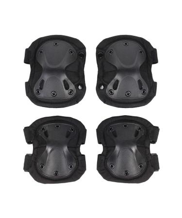 KUJOBUY Pack of 4 Tactical Combat Knee & Elbow Protective Pads Guard Black Knee and Elbow Pads Outdoor Sports Safety Gear Adjustable Shoulder Straps Gel Pads Black