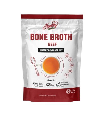 Hearthy Foods Beef Bone Broth Powder, Grass-Fed Hydrolyzed Bovine Bone Broth, Keto and Paleo Friendly Strengthens Immunity, Supports Bone Health, Helps Weight Loss, Halal Certified, Non-GMO, 16 oz. 454g