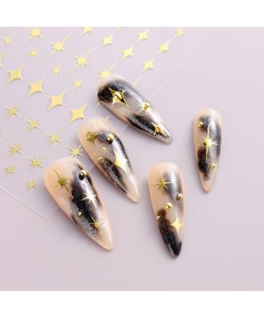 Star Nail Art Stickers - 8 Self-Adhesive 3D Decals in Gold, Silver, Black, and White - Nail Art Design Accessories for Women and Girls - Manicure DIY Sparkle - Buy Online on GoSupps.com