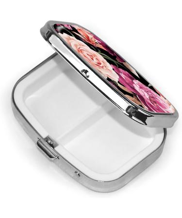 Travel Pill Cases with Mirror | Small Portable 2 Compartment Organizer | Colorful Rose Floral Tablet Holder for Purse - Buy Online on GoSupps.com