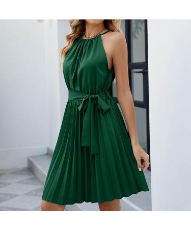 Iooppek 2024 Long Summer Sun Dresses for Women - Sleeveless Pleated Mini Cocktail & Knee-Length Beach Dresses in Green - Buy Online on GoSupps.com