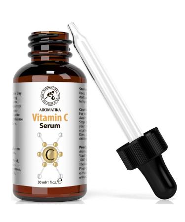 AROMATIKA Vitamin C Serum for Face - 1.0 oz | Pure Vitamin C E & Hyaluronic Acid for All Skin Types - Brightening & Hydrating Facial Serum in Glass Bottle - Buy Online on GoSupps.com