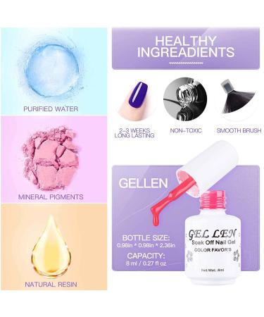 Gellen Gel Nail Polish Kit - 6 Colors Summer Set | Blues & Purples | Soak Off Manicure DIY Salon | Light Violet Ice Crystals - Buy Online on GoSupps.com