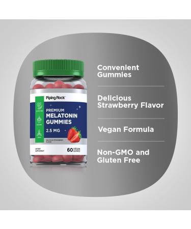 Piping Rock Melatonin Gummies 2.5 mg | 60 Count | Strawberry Flavor Gummy | Vegan Non-GMO Gluten Free Supplement - Buy Online on GoSupps.com