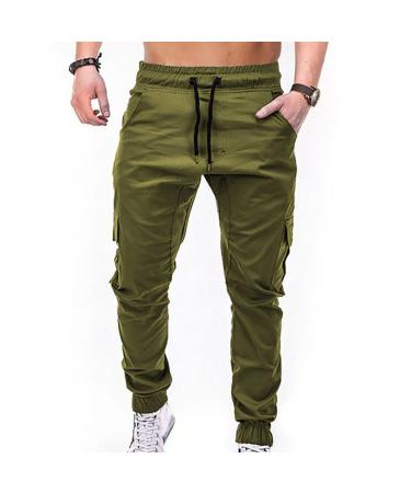 Mens Cargo Pants Drawstring Men Fashion Color Overalls Casual Pocket Sport Work Casual Plus Size Trouser Pants Large Army Green