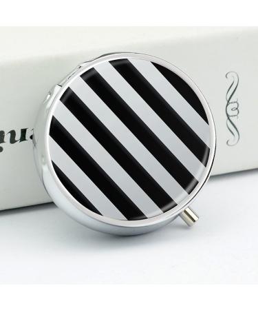 Round Black and White Stripes 3 Compartment Pill Box | Portable Metal Pill Organizer & Decorative Medicine Case - Buy Online on GoSupps.com