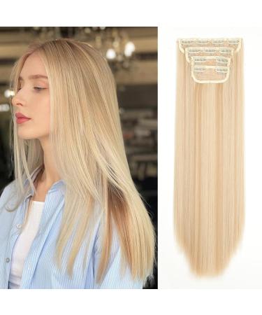 YDDM Hair Extensions Clip in Extensions smooth hair extension with clips full of heads like real hair hair exension clips cheap clip extensions synthetic hair part for women (20 inch 4pcs) 20 inch-straight 613h22#