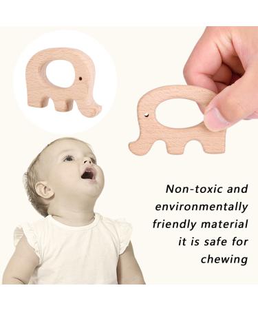 5Pcs Natural Beech Wood Baby Teether Rings - BPA-Free Cute Animal Shapes for Infants Teething (Elephant) - Buy Online on GoSupps.com