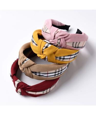 EIGHTOWN Plaid Top Knotted Headband for Women - 6 Pack Non-slip Designer Hair Bands - Lattice Splicing Hair Hoops (6 Pack) - Buy Online on GoSupps.com