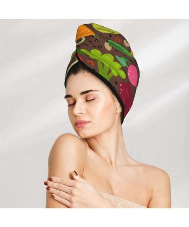 Buy Cartoon Vegetables Hair Towel Wrap | Quick-Dry Towel Turban & Button Design for Effortless Hair Drying - Buy Online on GoSupps.com