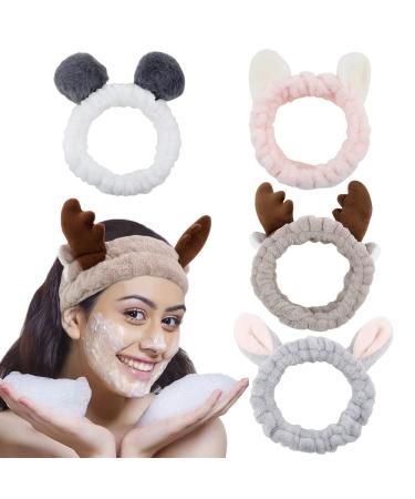 AHONEY Animals Ears Headbands - 4Pcs Cute Coral Fleece Makeup Spa Headbands for Women and Girls - Buy Online on GoSupps.com