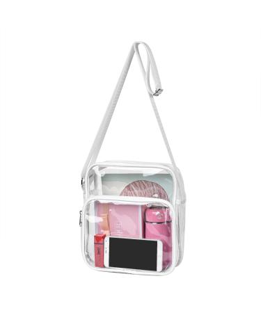 MAY TREE Clear Bag Stadium Approved, Clear Crossbody Bag for Concert Sport Events Work Travel School White