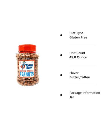 Toffee Boy's Butter Toffee Peanuts - 45 Oz Jar | Fresh Hand-Cooked Family Recipe | Gluten-Free | No Preservatives | Perfect Holiday Gift - Buy Online on GoSupps.com