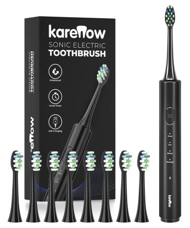 KareNow Electric Toothbrush for Adults Rechargeable - 4 Modes Electric Toothbrushes with 8 Replacement Brush Heads, Travel Power Tooth Brush with 2 Minutes Built in Smart Timer Black