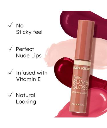 Ruby Kisses Butter Bomb Gloss - Natural Nude Lip Gloss with Vitamin E, 7.8mL (Naked) - Buy Online on GoSupps.com