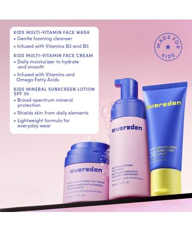Evereden Daily Routine Set & Non-Toxic Lip Gloss: Clean & Vegan Skin Care for Kids - Nourishing Tween Skincare with Multi-Vitamin Face Wash Face Cream SPF 30 Sunscreen & Tinted Lip Gloss - Buy Online on GoSupps.com