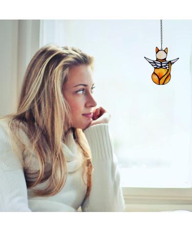 BOXCASA Angel Cat Stained Glass Window Hanging Decor - Memorial Gift Ornament with White Cat Suncatcher Design - Buy Online on GoSupps.com